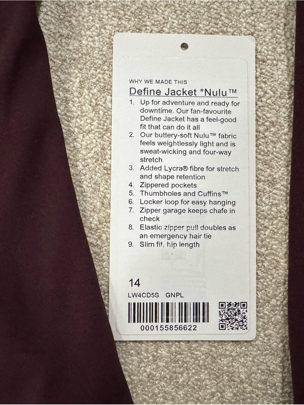 Lululemon Define Full Length Goodnight Plum Sz 14 NWOT - Picture 3 of 6